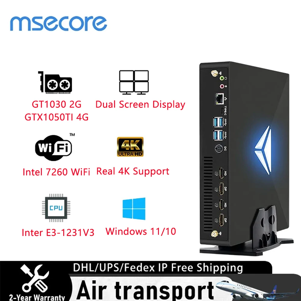 MSECORE MV200 Intel E3-1231V3 Gaming Mini PC Windows GTX1050TI 4G GT1030 2G Carte Dédiée Ordinateur De Bureau HTPC Barebone Système