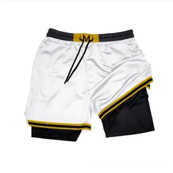 Pantalones cortos de gimnasio 2 en 1 para hombre, Shorts de malla transpirable de secado rápido, deportivos de verano, Fitness, entrenamiento, trotar