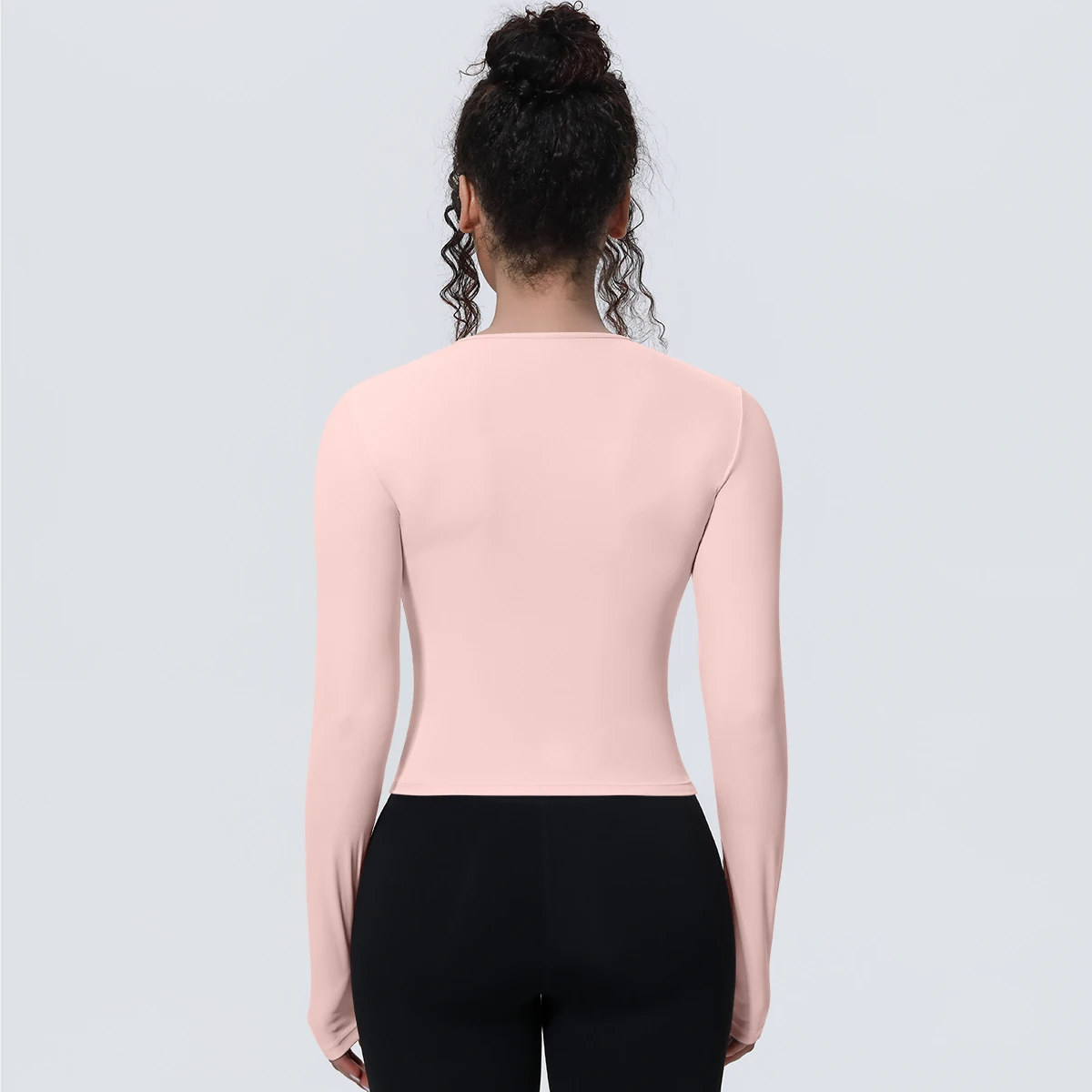 1 Stück Schlankes Casual Sommer Yoga Langarm-Oberteil für Damen, Fitness-Sport-Laufshirt mit Schnelltrocknung, Einfarbiges Trainingsshirt – Detail 8