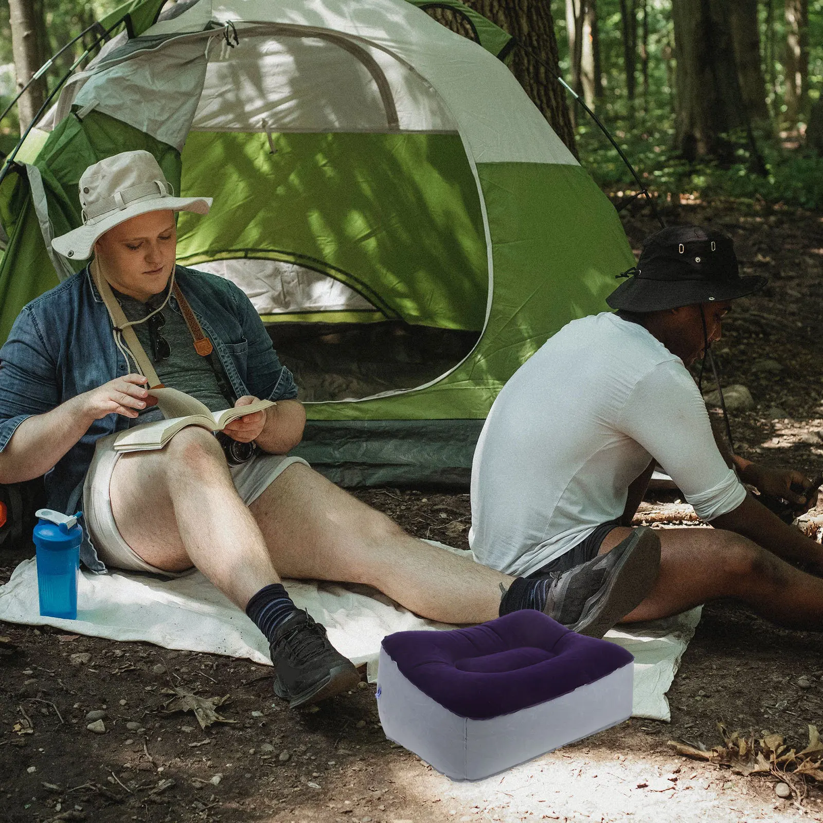 

OHPHCALL 2Pcs Inflatable Foot Rest Pillow for Travel Camping Airplane Car Outdoor Flocking Massage Stool Grey