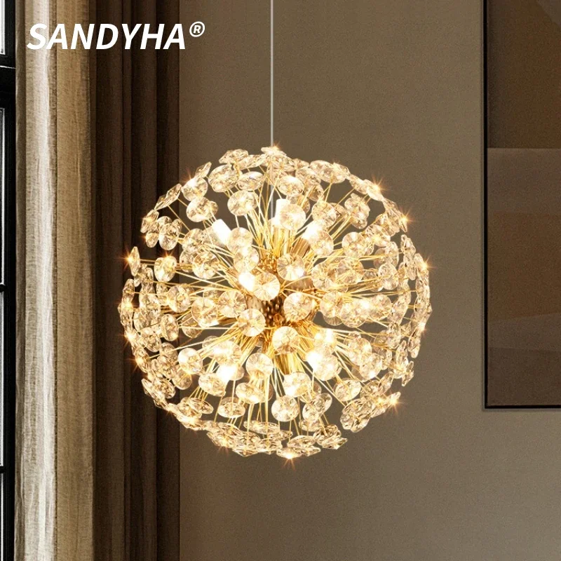 

SANDYHA Nordic Pendant Light Dandelion Crystal Design Hanging Chandelier Living Room Dining Table Lighting Bedroom Decoration