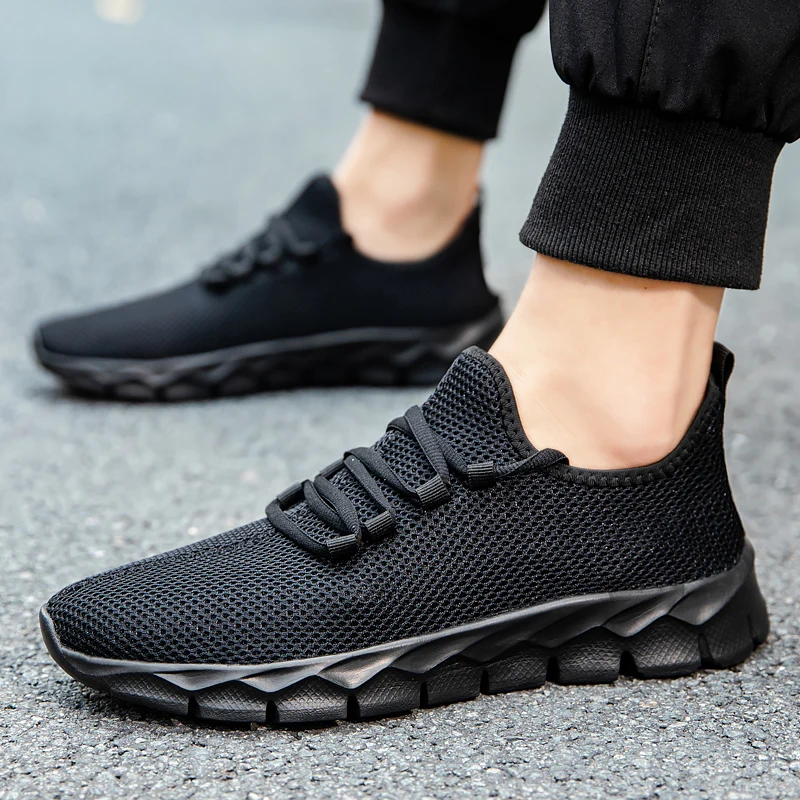 Men Sports Running Black Jogging Shoes Casual Sneakers Brown Outdoor Breathable Mesh Women Light Shock-absorption Black Tennis
