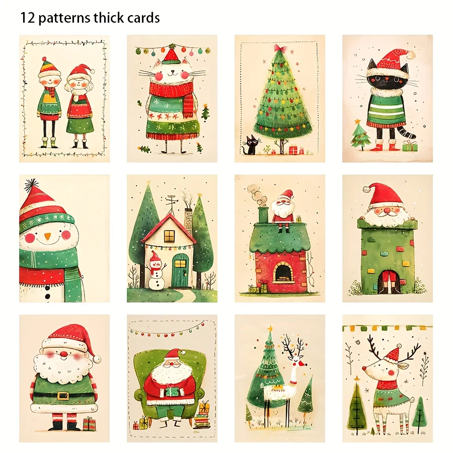 12 بطاقة + 16 ورق حروف + 2 مغلف + 20 ملصقًا مانع للتسرب لعيد الميلاد أنماط موضوع بطاقة بريدية لعيد الميلاد وعطلات ديكور العلم والحرف اليدوية #5
