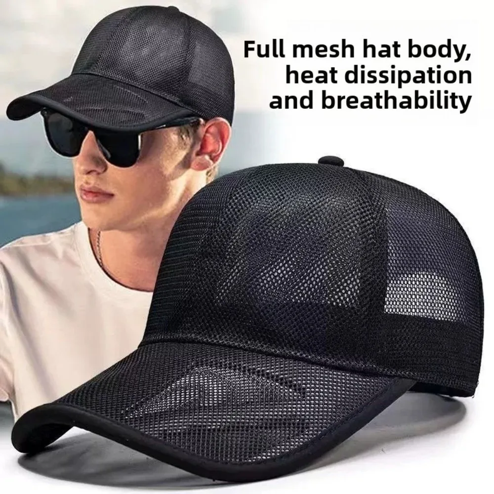 Trucker Cap Quick-dry Mesh Baseball Cap Adjustable Hollow Men Snapback Hat Translucent Comfortable Sports Mesh Caps Youth