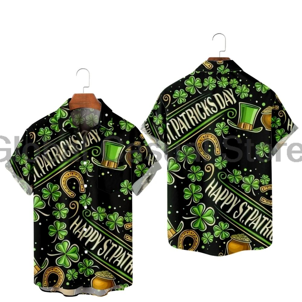 St.Patrick's Day Turndown Collar Shirt  Man/Woman short sleeve shirt  Streetwear Turndown Collar Shirt Casual Tshirt 