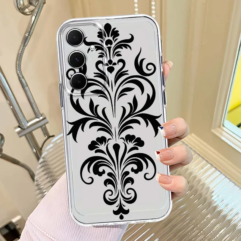 Retro Flower Art Pattern Phone Case For Samsung Galaxy A73 A72 A71 A55 A54 A53 A52 A51 A33 A25 A22 A15 A14 A05 TPU Transparent