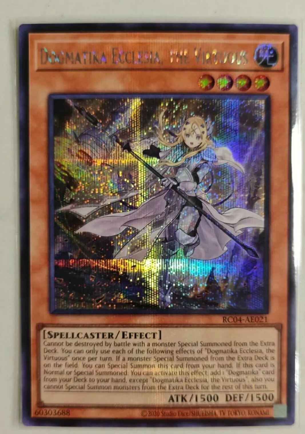 

Yugioh KONAMI Duel Monsters RC04-AE021 Dogmatika Ecclesia, the Virtuous Secret Rare Asian English Collection Mint Card