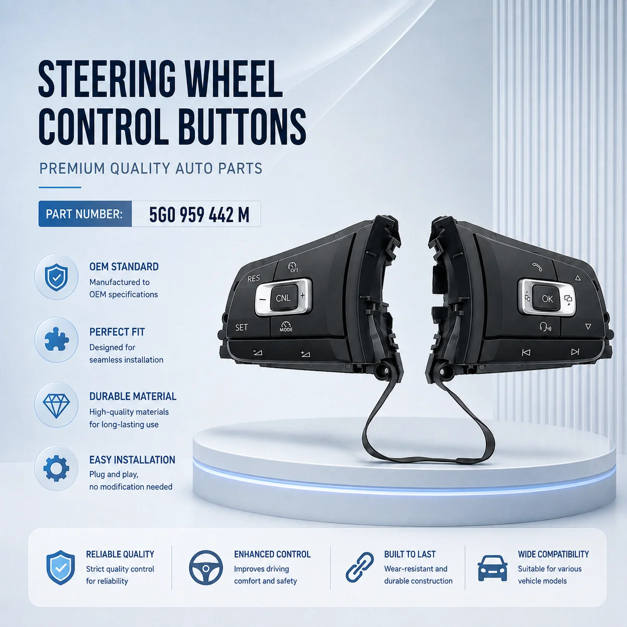 For VW Passat B8 Variant Golf 7 Arteon Tiguan MK2 CNL Multi Functional Steering Wheel Buttons 5G0 959 442 M 5G0959442M