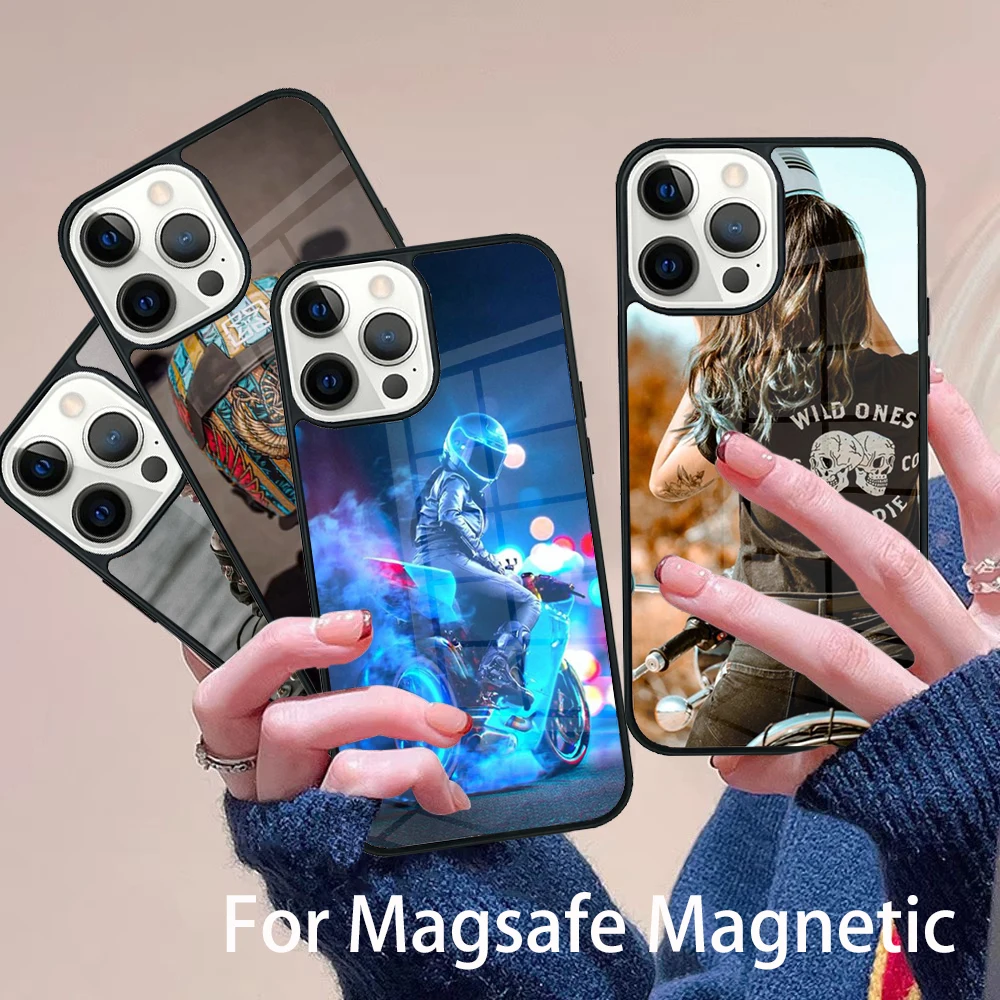 

Motorcycle girl Sexy tattoos Phone Case Magesafe Magnetic Wireless Charge Cover For IPhone 16 11 12 13 14 15 Pro Max Plus