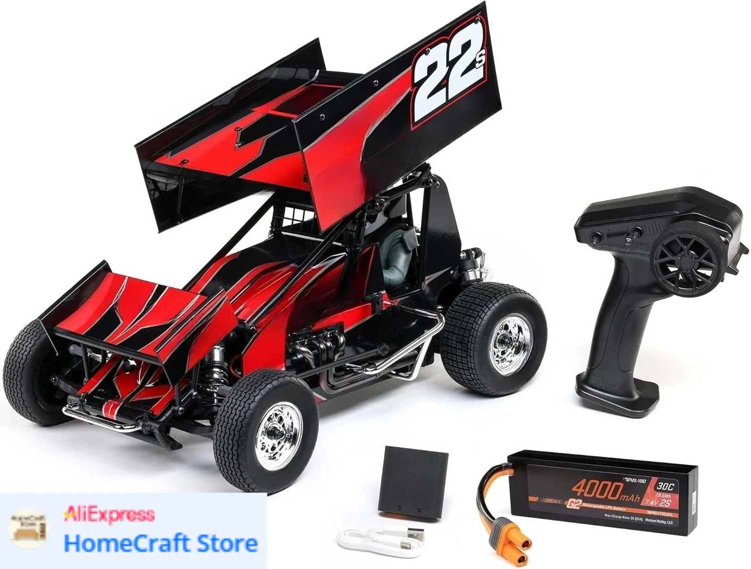 

22S Sprint RTR с аккумулятором и зарядным устройством, красный, 1/10, 2WD, LOS-2359