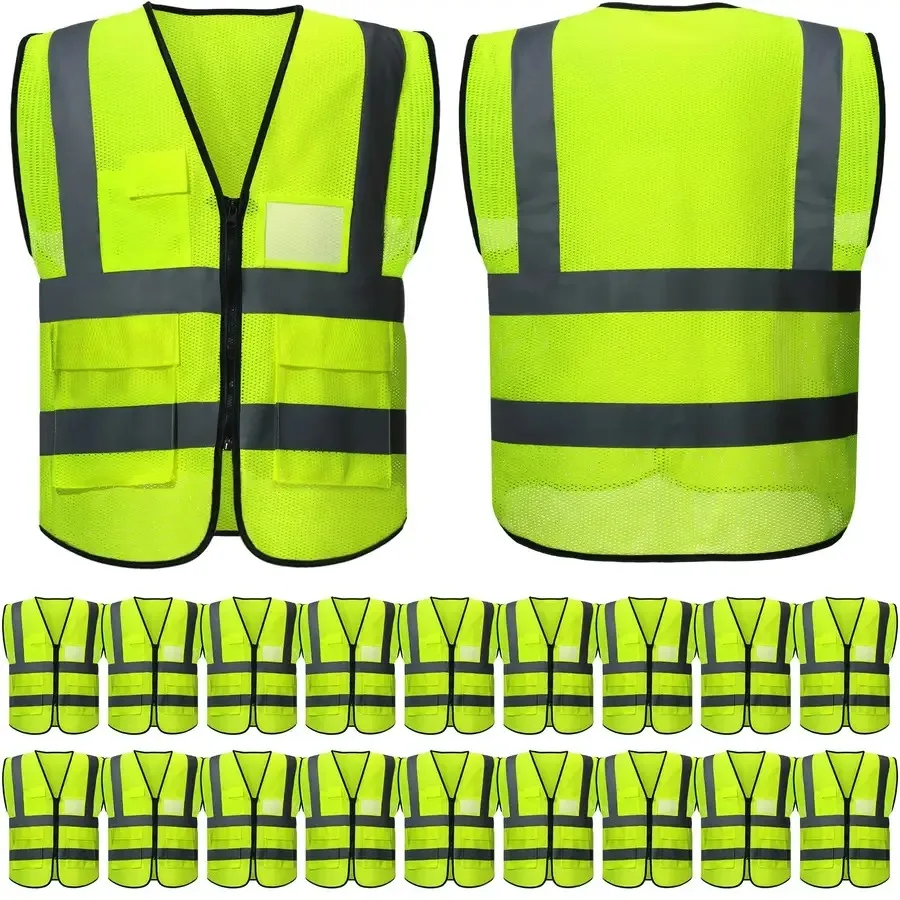 

Reflective Mesh Safety Vest for Men Women High Visibility Construction Work Vest Pocket for Cycling Surveyor Neon L