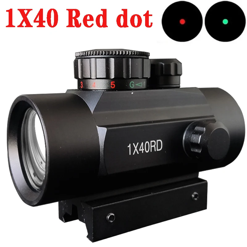 1X40 Red Dot Sight Hunting Collection Optics Reflex Holographic Scope Red/Green Collimator Adjustable Rail 11/20mm