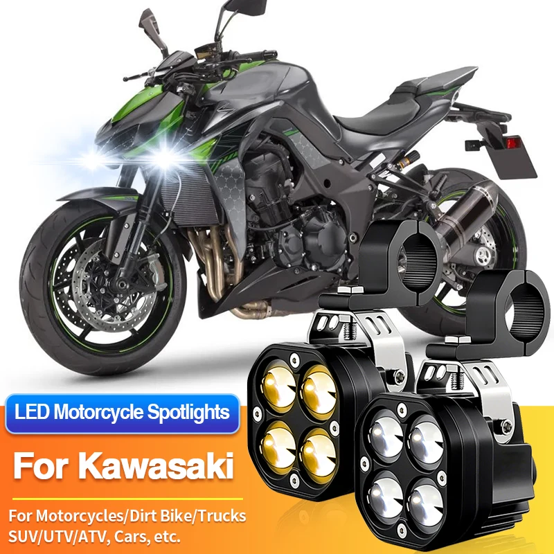 

1 Set LED Motorcycles Headlight 2-Color Fog Light Spotlight for Kawasaki Mule PROMX/SX/Ninja 400 650 1000SX H2 H2R/ZX6R ZX10R