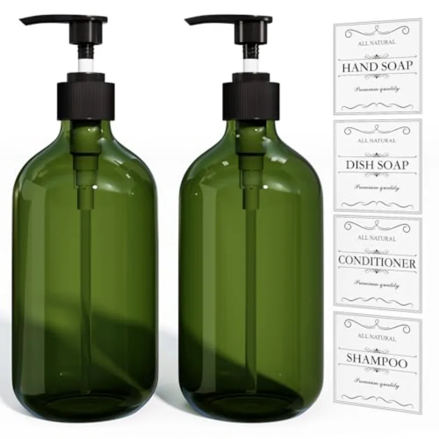 

Soap Dispenser, Dish and Hand Soap Dispenser Set for Bathroom and Kitchen, Refillable Pump Bottle Dispenser, Plastic Empty Soap