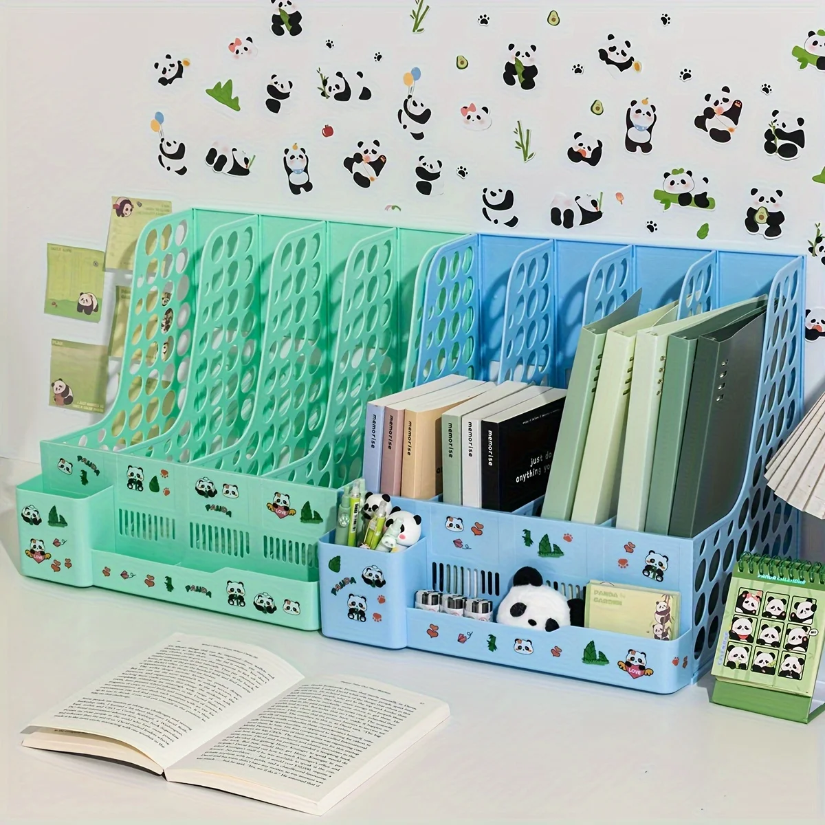 

4-Column Panda Design File Organizer, Thickened PP Material, Office Supplies, Standing File Tray,Multi-Functional Desk Organizer