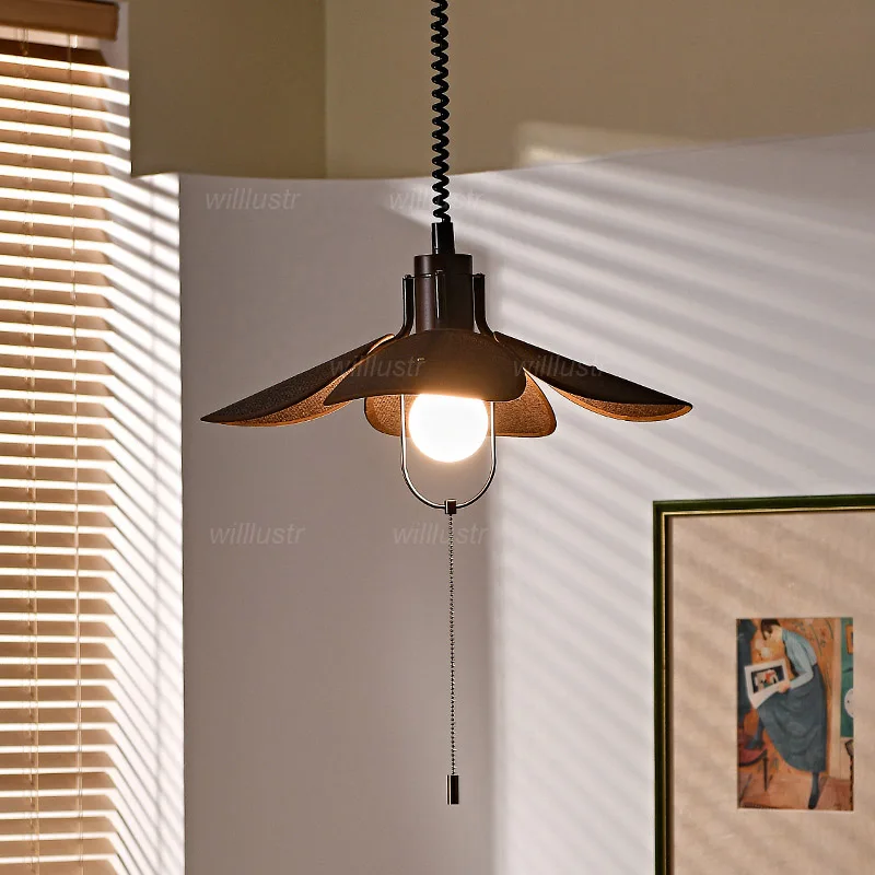 Holz-Pendelleuchte, Zen-Hängeleuchte, Teestube, Bar, Hotel, Café, Federschnur, japanischer Stil, Leinenschirm, hängender Deckenleuchter