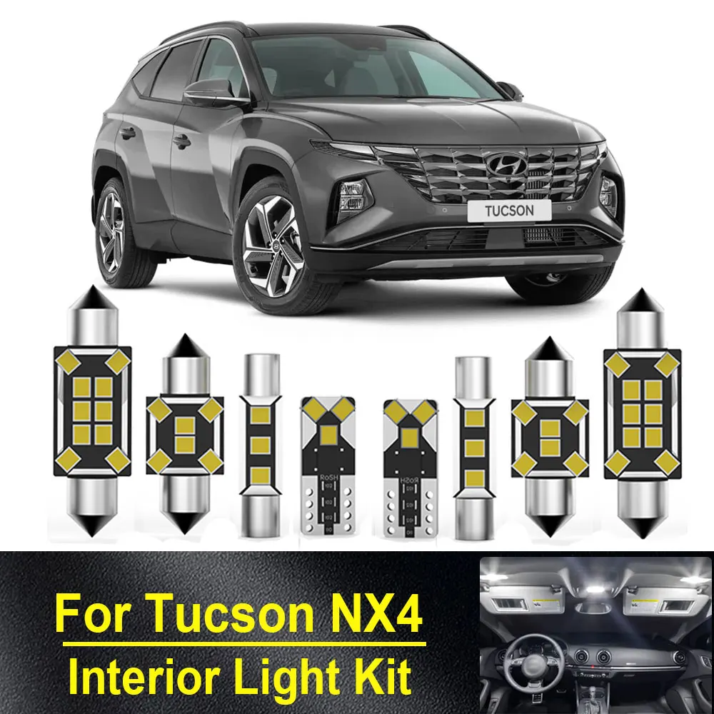 

Комплект из 11 светодиодных ламп внутреннего освещения Canbus для Hyundai Tucson NX4 2021 2022 2023 2024 (подходит для оригинального галогенного света) Автомобильная лампа в помещении
