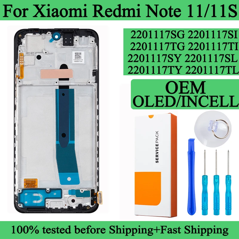 AGCUT Schermo LCD Per Xiaomi Redmi Note 11, Display Touch Screen 6.43" Con Cornice Nera, Sostituzione Compatibile Per 2201117TG/TI/TY, Kit Riparazione Con Strumenti