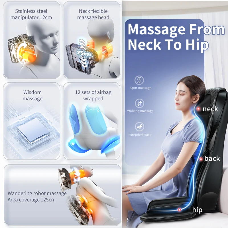 Electric Full Body Massage Cushion Seat Chair Air Compress Heat Shiatsu Tapping Deep Kneading Vibration Back Massager Relaxation