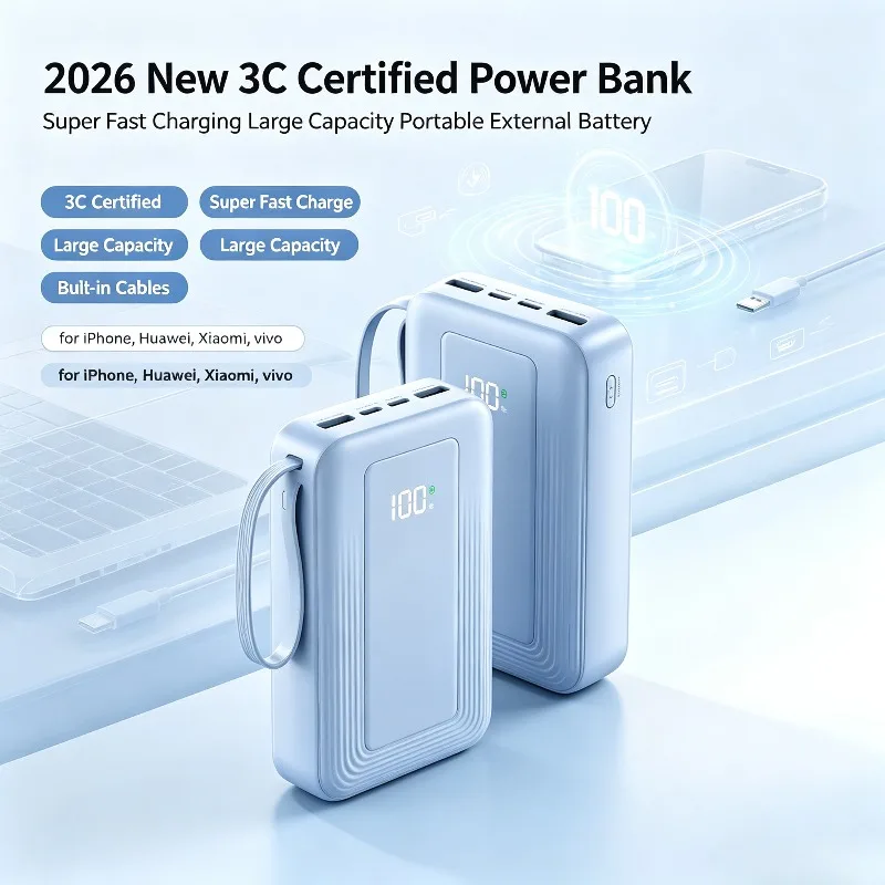 3C Certified Super Fast Charging Power Bank 2026 New Large Capacity Portable External Battery For i Phone Huawei Xiaomi vivo