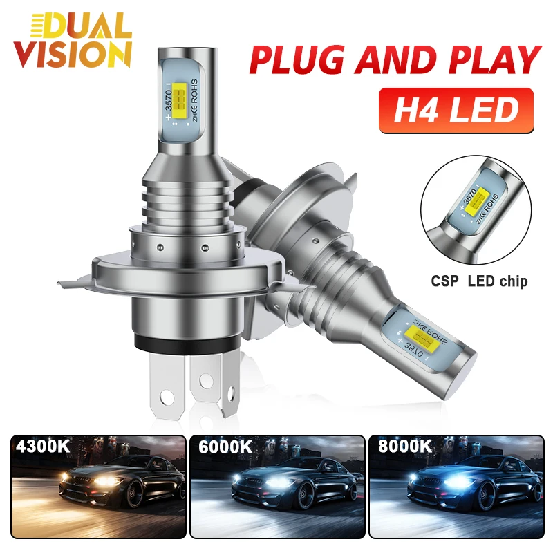 

2Pcs LED CSP Car Headlight Bulbs H4 9003/HB2 Hi/Lo 20000LM White 6000K 8000K 4300K Auto 12V 3570 CSP Fog Lights