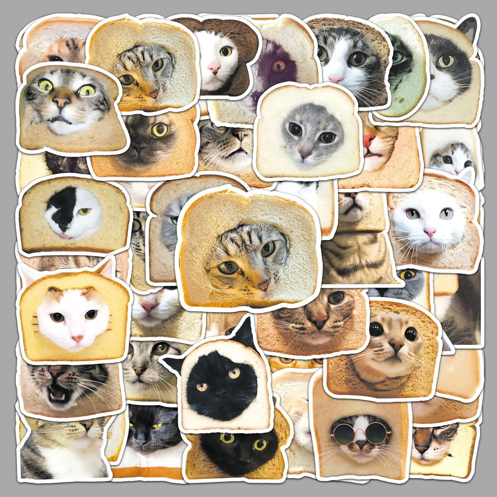 

10/50PCS Funny Bread Cat Black And White Cat Head Graffiti Sticker EMEM Pack Guka Decorative Water Cup Stickers Toys Gifts
