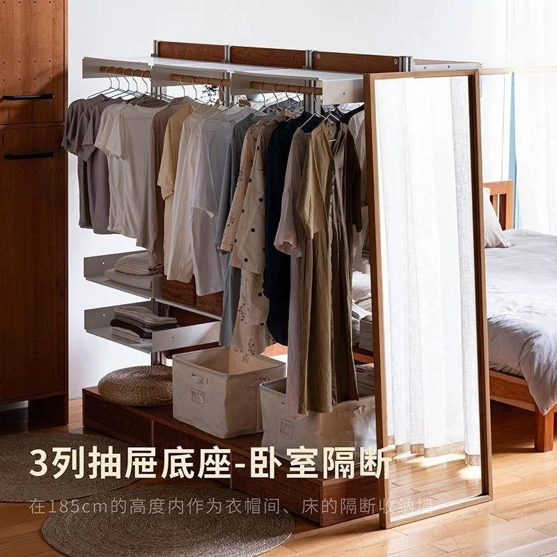 Japanese floor-to-ceiling shelf Solid wood screen partition No punching storage wardrobe Hole board bookshelf