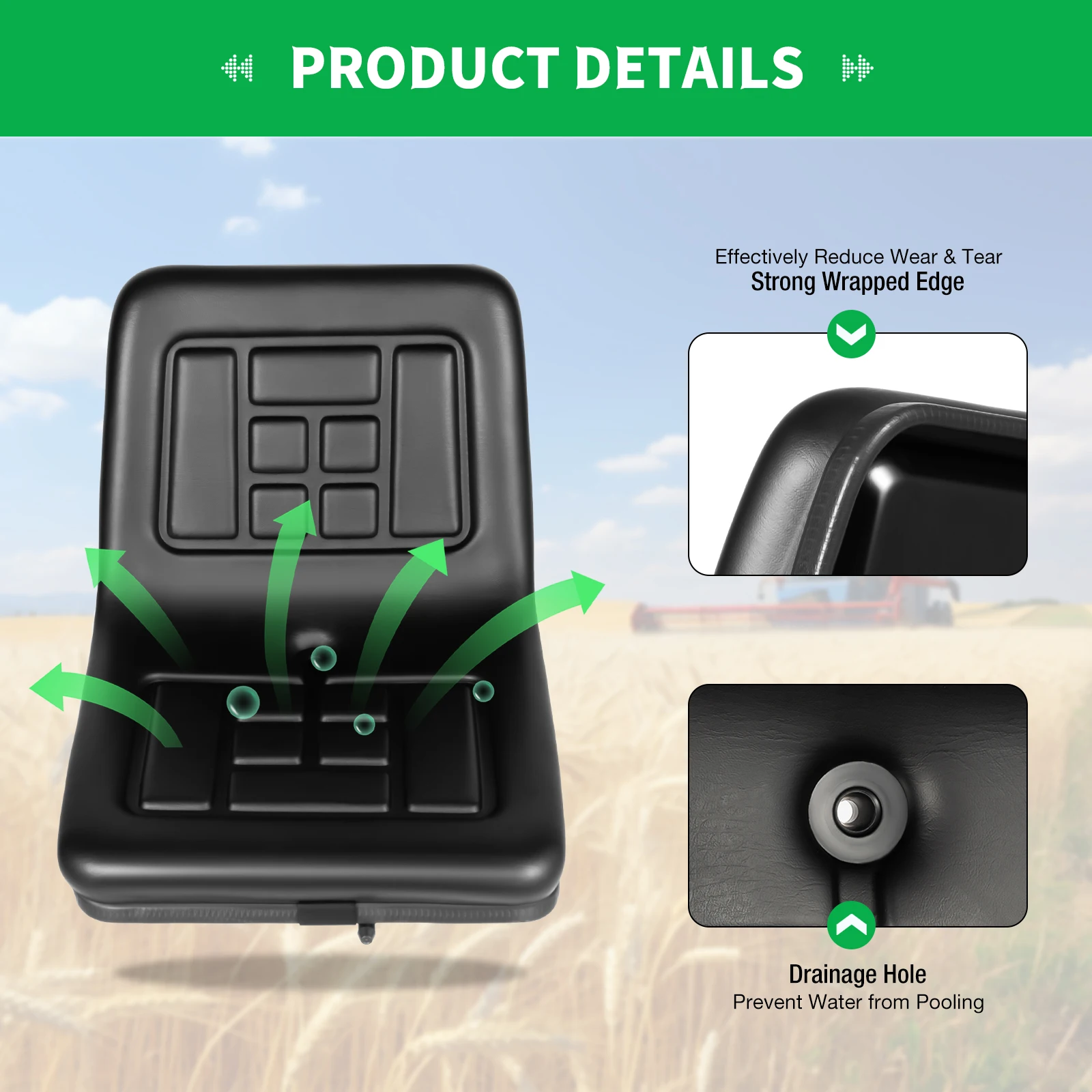 

Premium Tractor Seat Black Iron Sponge PVC 100kg Load-bearing Ergonomic Adjustable Wear-resistant Durable