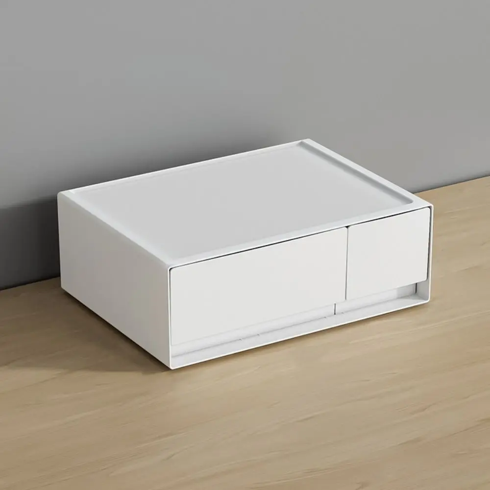 White Stackable Storage Drawer, Drawer Type, Large Capacity Stationery Storage Organizer, Space Saving Plastic Desk Box