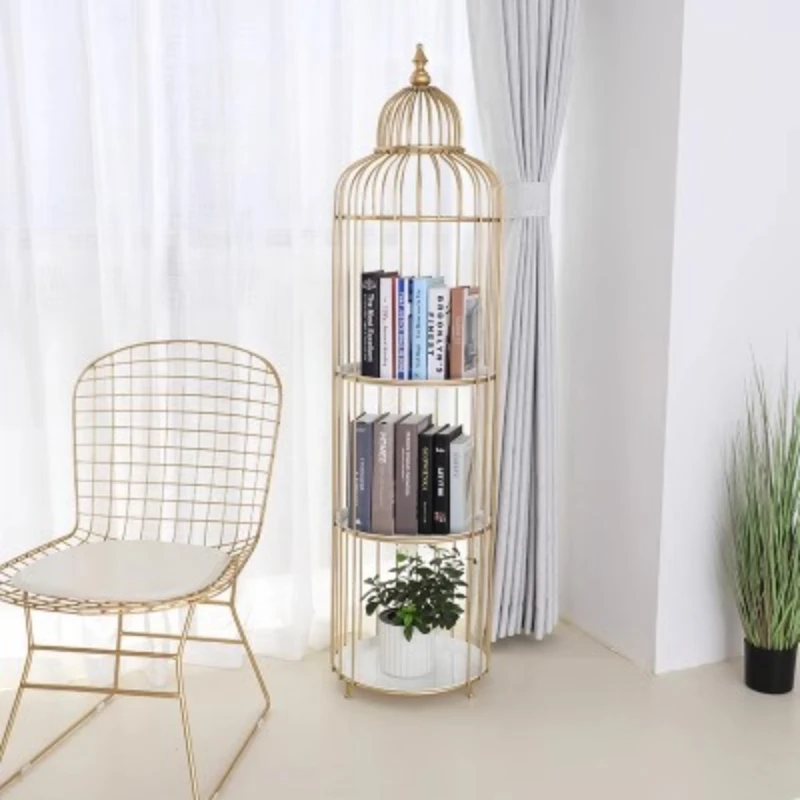 

Nordic modern wrought iron gold simple bird cage shelf floor-to-ceiling multi-layer creative living room balcony flower stand