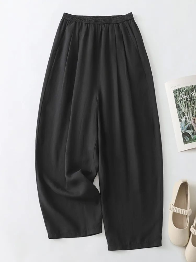 Novedad de verano, pantalones de pierna ancha de lino y algodón para mujer, pantalones Harlan rectos de lino holgados e informales de talla grande para mujer
