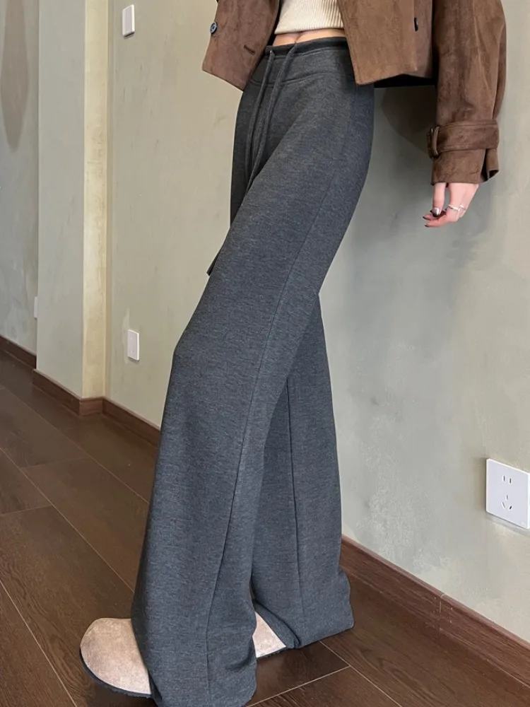 아이에이 플레인 와이드 레그 팬츠 여성용 가을 겨울 하이웨이스트 슬림 플레어 팬츠 한국 스타일 스트레이트 컷 바지