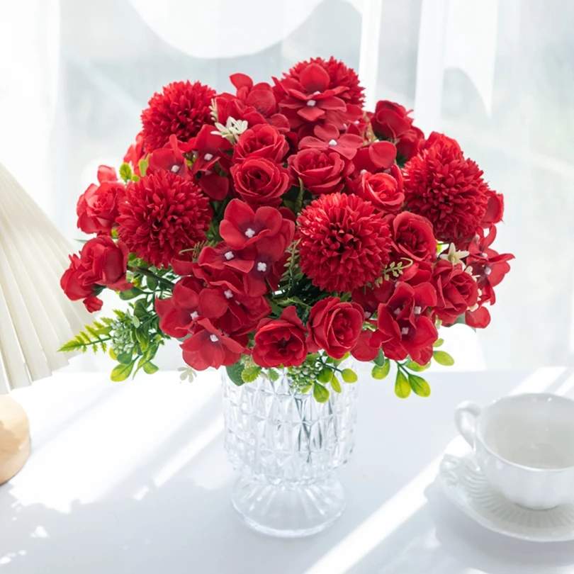Ramos de flores de rosas de seda artificiales, accesorio de corona, álbum de recortes, adorno para el hogar, Sala de bodas, mesa de jardín al aire libre, decoraciones DIY