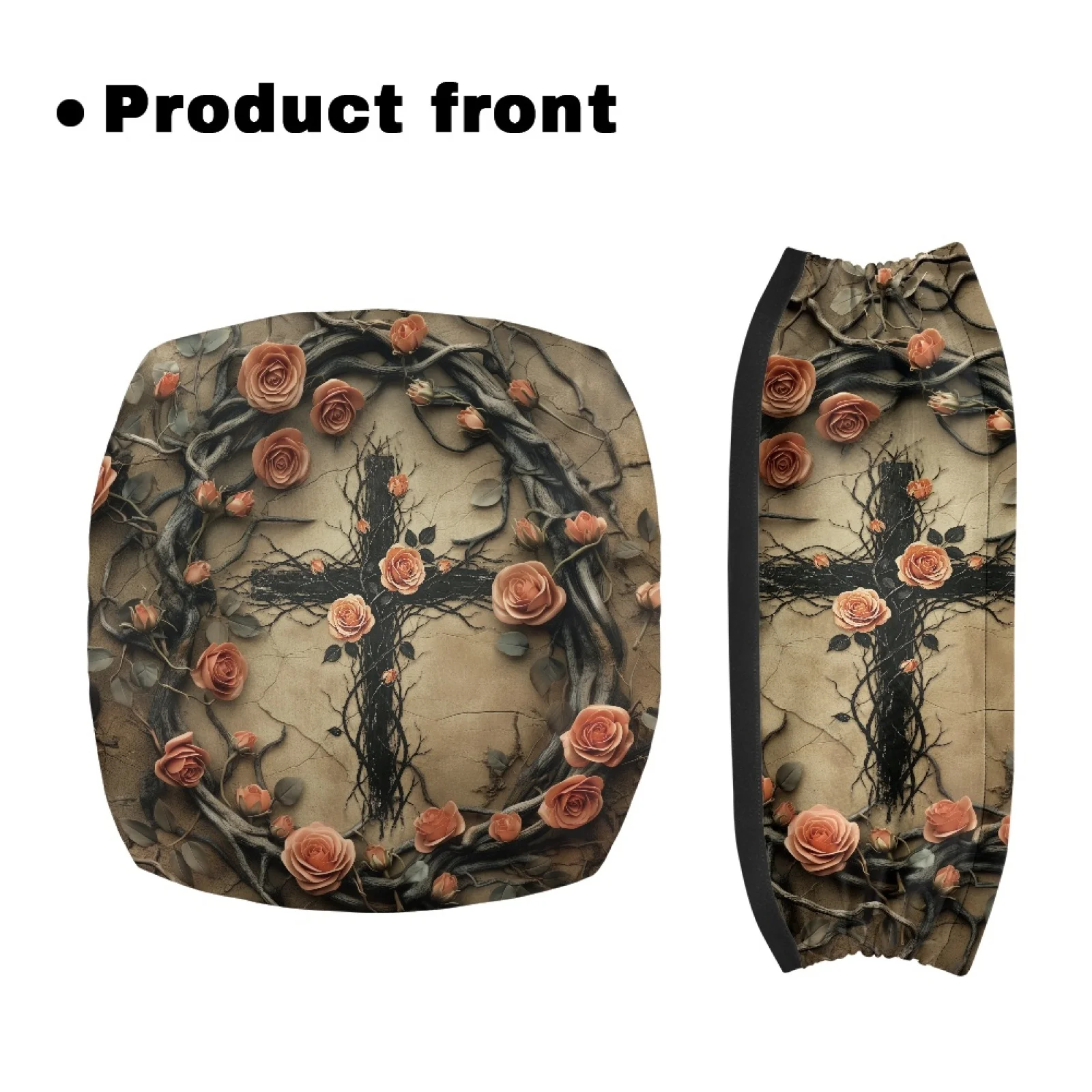 Coloranimal Stretchable Material Dust Proof 2 Pieces Set Walker Seat Cover for Elderly Adults for Indoor Vintage Cross Rose