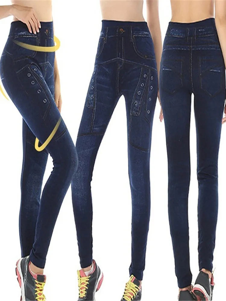 YGYEEG Leggings di Jeans in Denim imitati da donna Push Up Jeggings elastici a vita alta senza cuciture pantaloni estivi con stampa alla caviglia Dropship