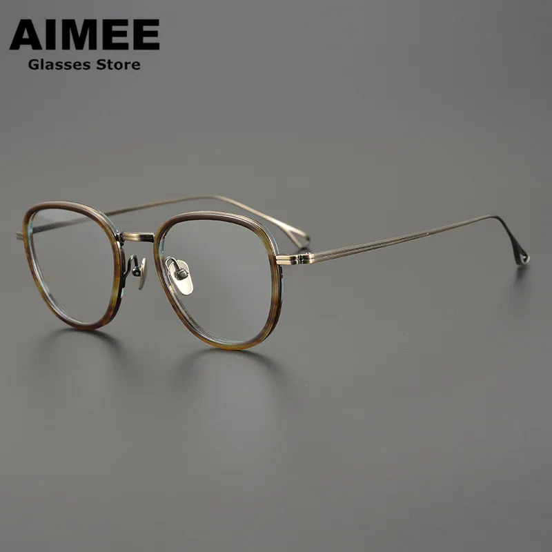 

Japanese Handmade Titanium Glasses Frame Men Ultra-Light Prescription Eyeglasses Women Square Spectacles Optical Blue Light Lens