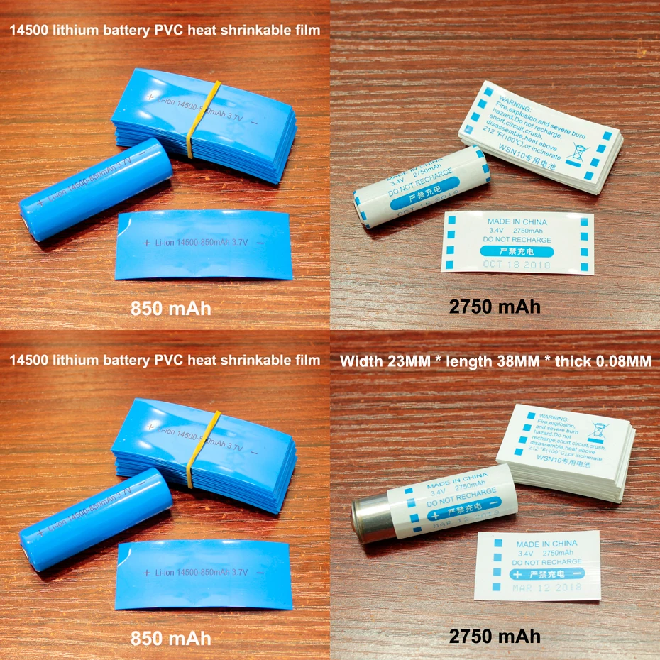 100pcs/lot AA/5 lithium battery package outer skin 14500 battery PVC heat shrinkable sleeve package shrink film