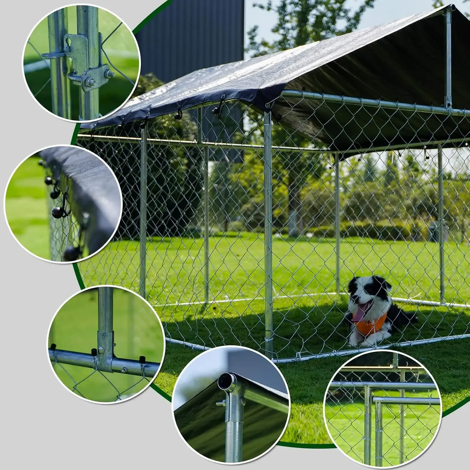 Outdoor Dog Playpen Heavy Duty Dog Kennel House Mesh Dog Big Cage Pet Kennel Steel Fence with Secure Lock (6.56‘x 6.56’)