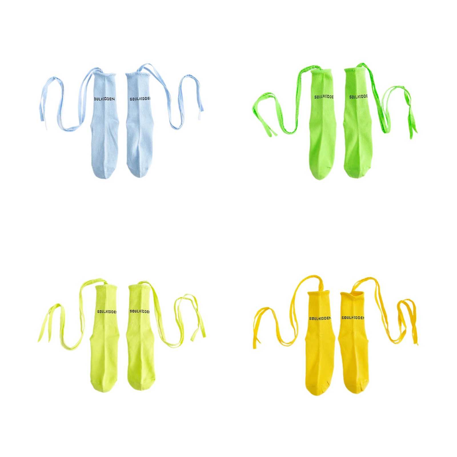 

Trendy socks four-color set: cross-tie socks for women (blue/grass green/fluorescent green/yellow) ins style eye-catching socks