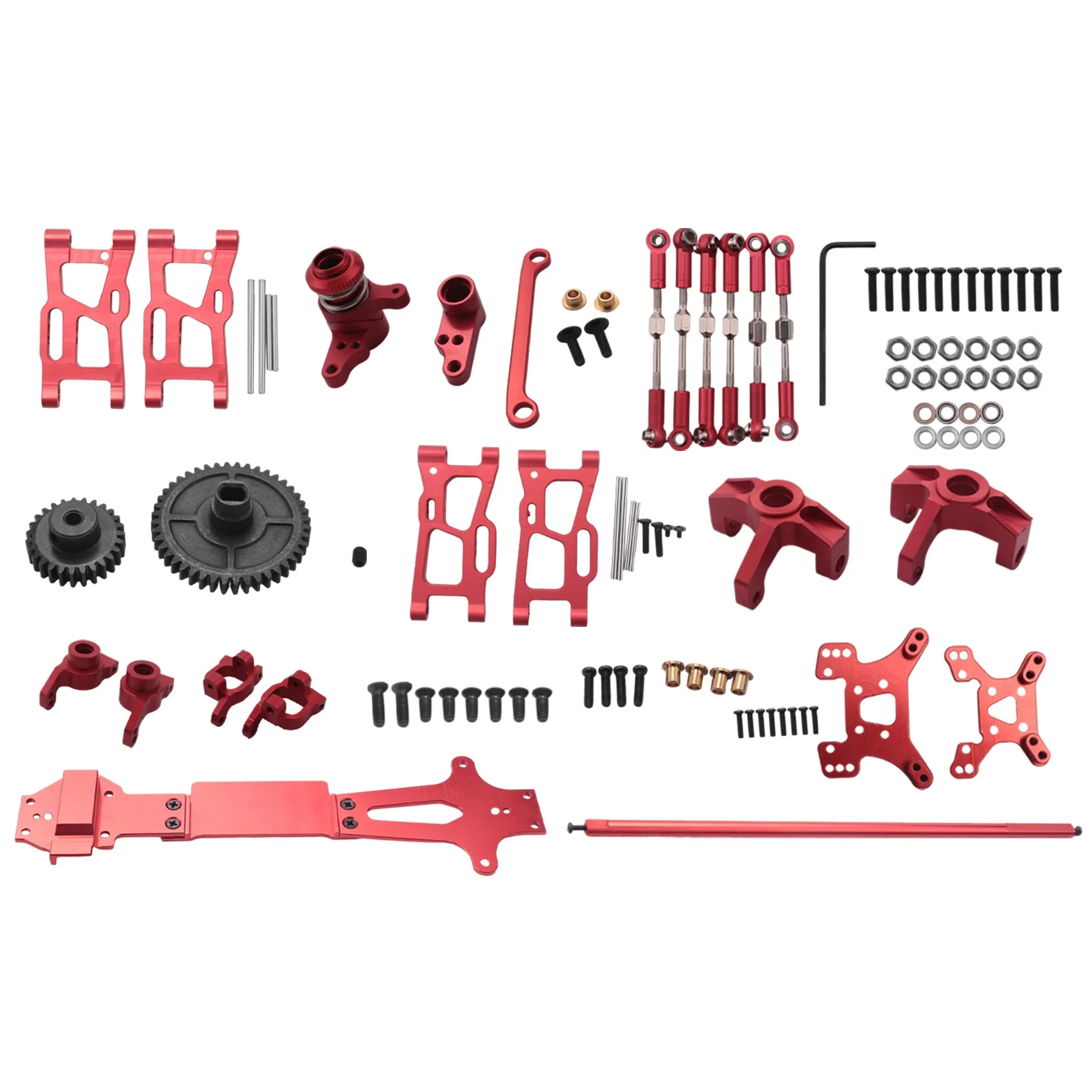 for WLtoys 1:14 144001 RC Car Full Upgrade Spare Parts Metal C Seat Steering Cup Swing Arm Central Drive Shaft,Red