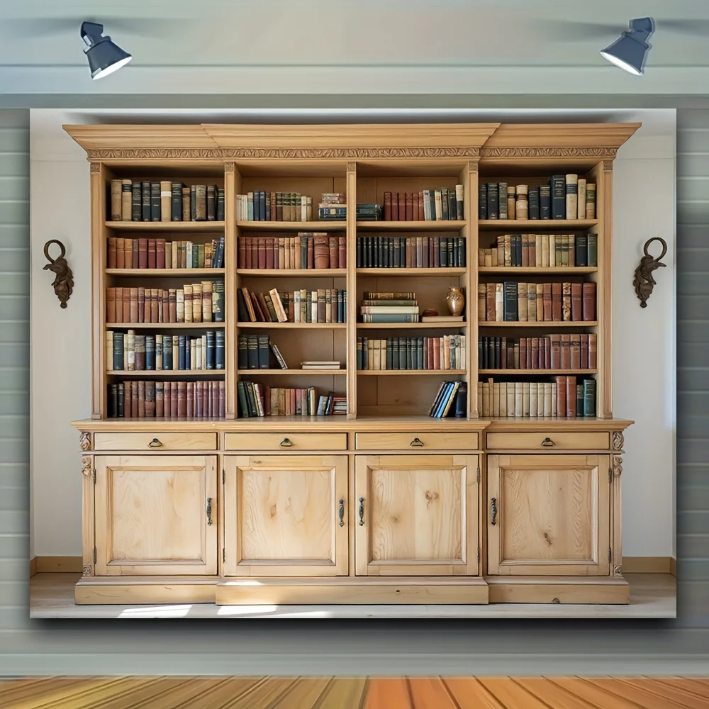 

1 elegant wooden bookcase with glass door - polyester material suitable for background dessert table, bookcase decoration