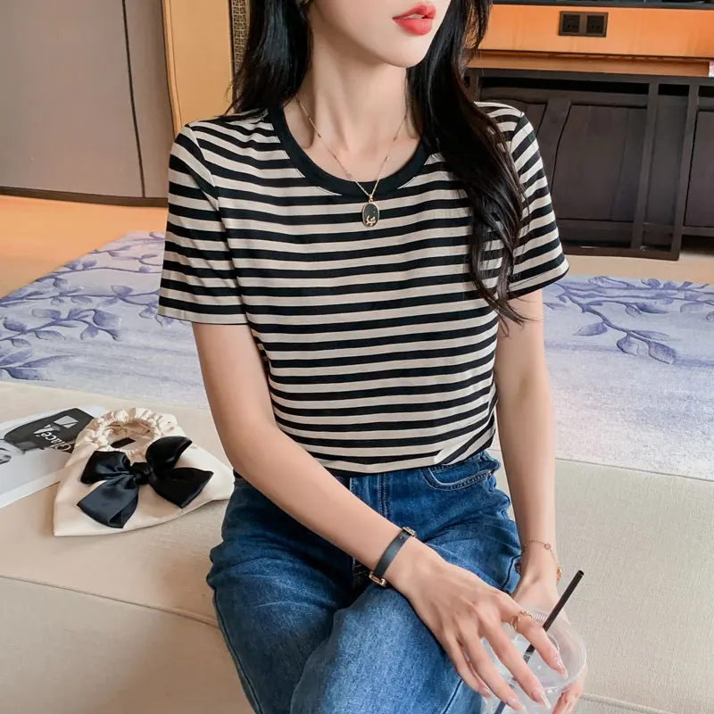 Summer Tees Maternity Breastfeeding Top Striped Cotton Nursing Tops T Shirt for Pregnant Women Short Sleeve Pregnancy T-shirt