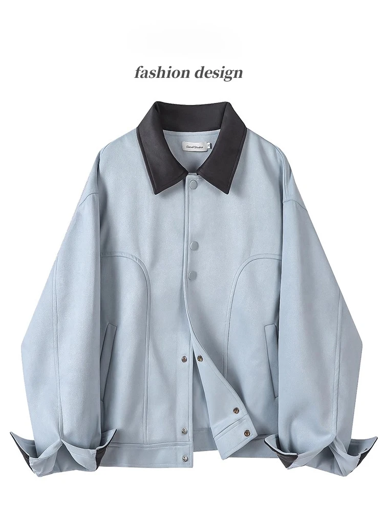 

Очень большой 300-мешок, дизайн Sense, лоскутный воротник-стойка, куртка для мужчин и женщин, осенняя замшевая верхняя часть тела в американском стиле ретро