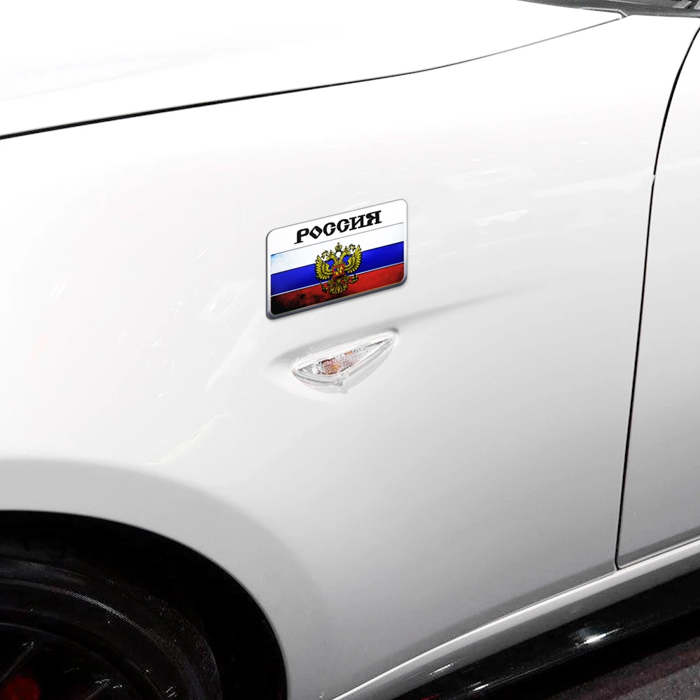 3D Aluminum Russian National Emblem Flag Badge Body Trunk Fender Side Window Decoration Decal Car Fashion Accessories