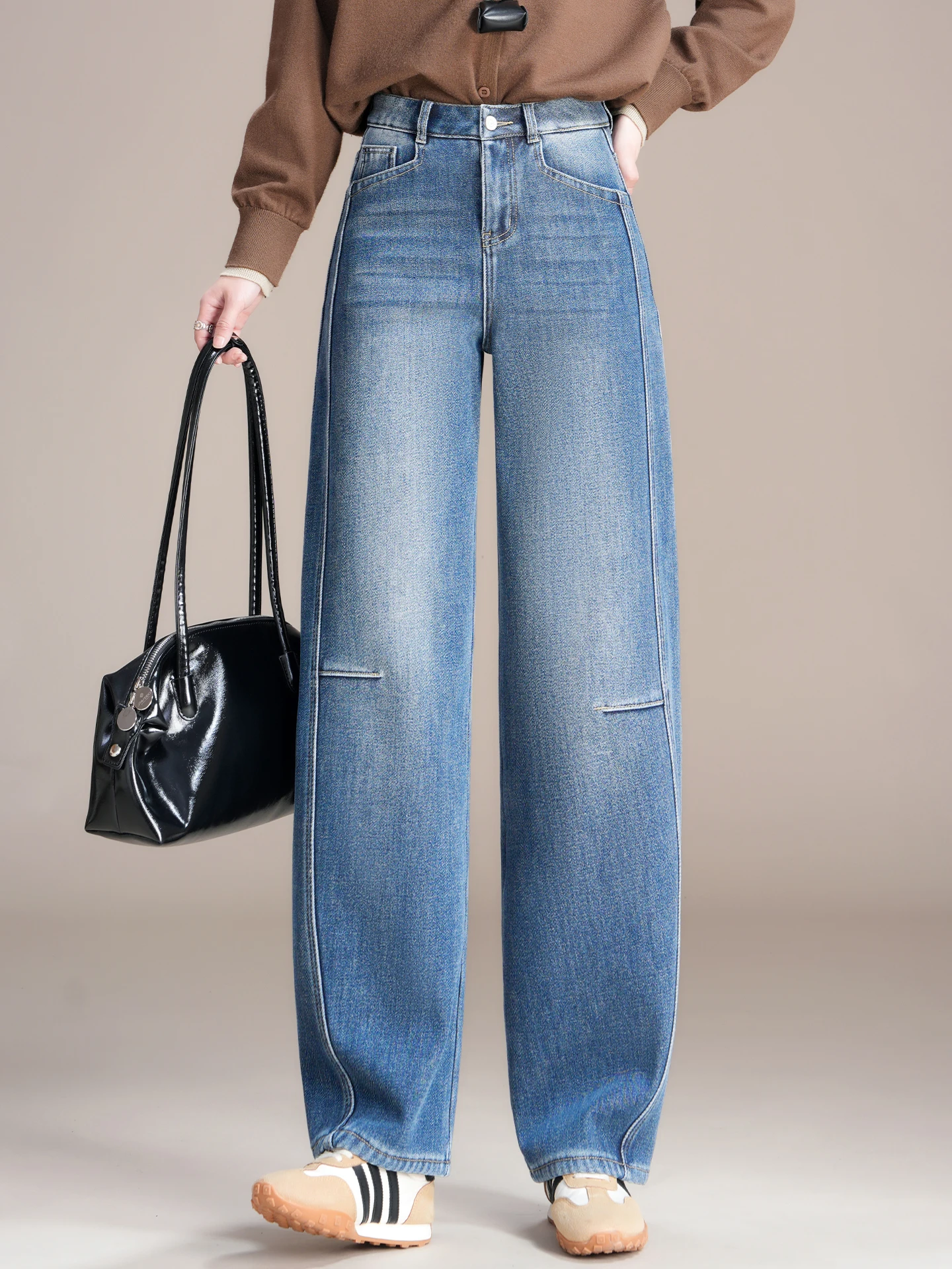 

Джинсы женские с высокой талией, на флисовой подкладке, из денима, прямого кроя, облегающие, маленькие размеры, новая модель для весны, осени и зимы