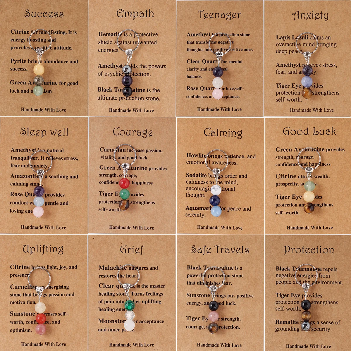 كريستال كيرينغ للشجاعة الجديدة المراهقين تعبول تهدئة القلق نجاح النوم جيد كريستال سلاسل المفاتيح هدية