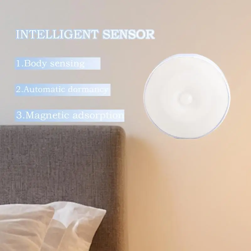 Motion Sensor Night Light Round LED Motion Detector Night Light Indoor USB Charging Induction Closet Stairway Entrance Lamp