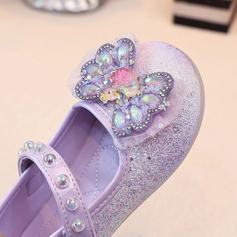 Mädchen Mary Jane Prinzessinnen-Flats, Kleinkind Glitzer-Farbverlauf-Kleiderschuhe mit Strass-Schmetterling, Funkelnde Party-Hochzeitsschuhe für Mädchen – Detail 5