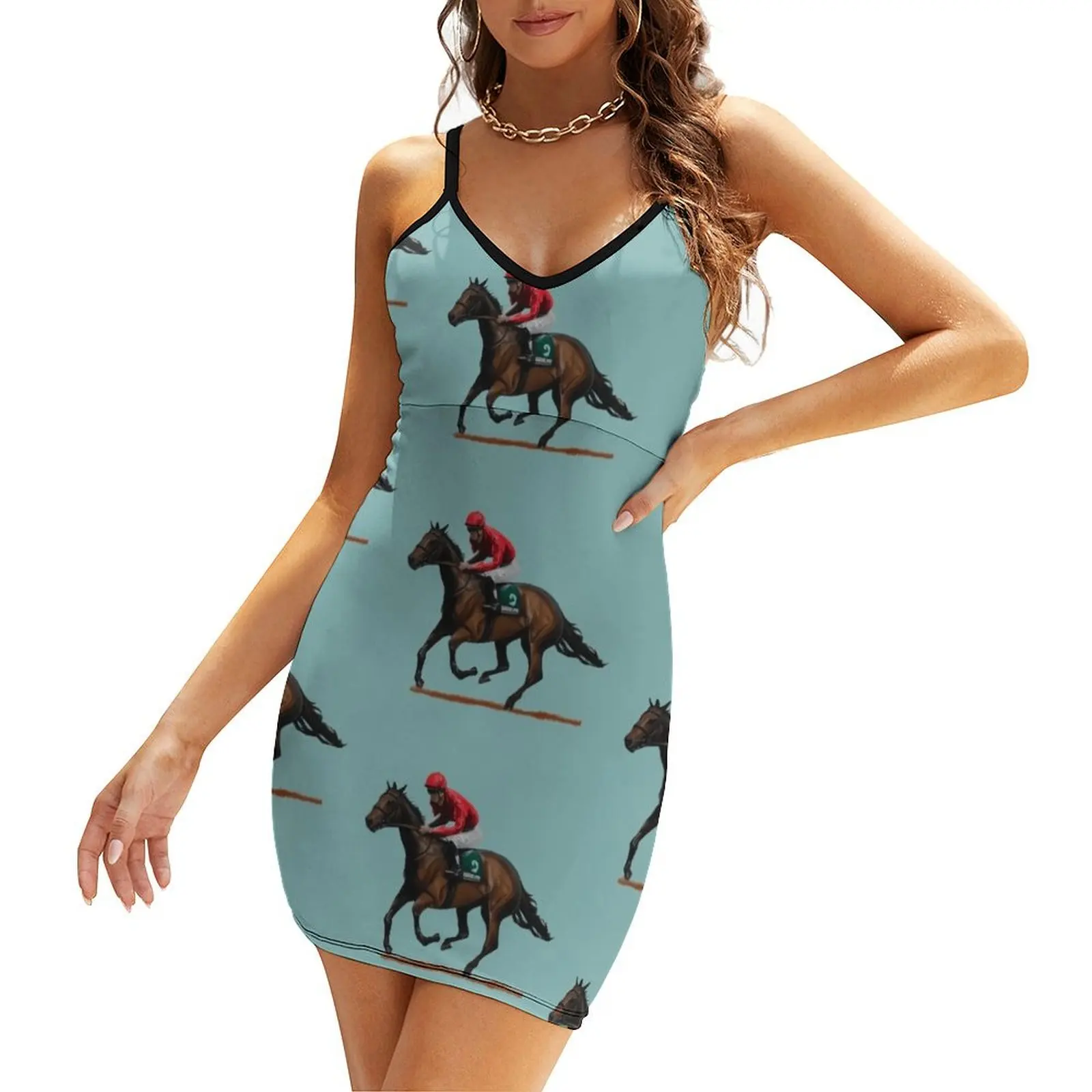 

Rider and Race Horse In Full Gallop Sling Dress women dresses Dress vintage party dress women elegant luxury