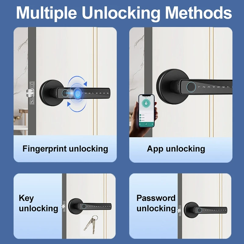 Smart Door Lock APP/Password/Fingerprint/Key Unlocking Electronic Lock Indoor Door Handle Lock for Bathroom Bedroom Home Locks